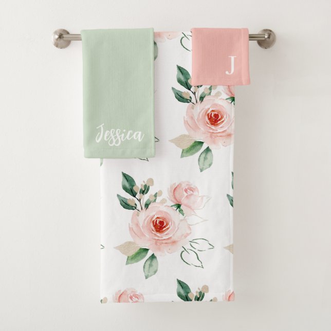 Monogrammed Watercolor Rose Towel Set (Insitu)