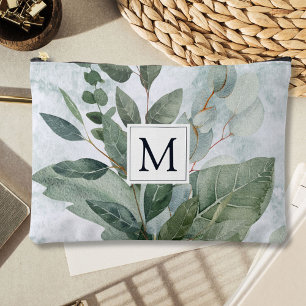 Monogrammed Watercolor Rustic Sage Greenery Accessory Pouch