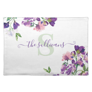 Monogrammed Watercolor Sweet Pea Placemat