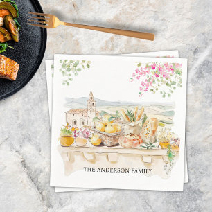 Monogrammed Watercolor Tuscany Mediterranean Italy Napkin