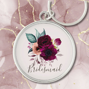 Monogrammed Watercolor Vintage Boho Purple Flowers Key Ring
