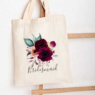 Monogrammed Watercolor Vintage Boho Purple Flowers Tote Bag