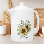 Monogrammed Watercolor Vintage Rustic Sunflower<br><div class="desc">Add vintage charm to your drinkware with our Monogrammed Watercolor Vintage Rustic Sunflower teapot! Personalise it for a unique touch.</div>