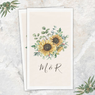 Monogrammed Watercolor Vintage Rustic Sunflower Napkin