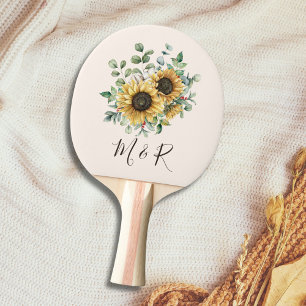  Monogrammed Watercolor Vintage Sunflower Ping Pong Paddle