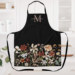 Monogrammed Watercolor Vintage Wildflower Meadow Apron