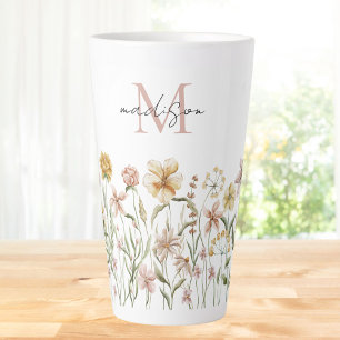 Monogrammed Watercolor Wildflower Meadow Floral Latte Mug