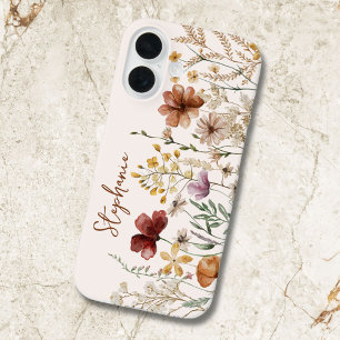 Monogrammed Watercolor Wildflower Pretty Floral iPhone 16 Case