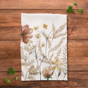 Monogrammed Watercolor Wildflower Pretty Floral Tea Towel