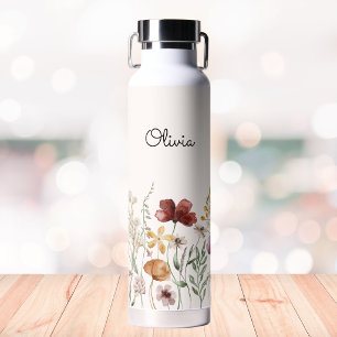Monogrammed Watercolor Wildflower Pretty Floral Water Bottle