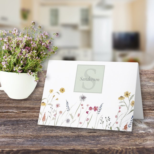 Monogrammed Watercolor Wildflower Thank You Card (Creator Uploaded)