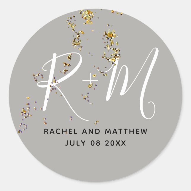 monogrammed wed classic round sticker (Front)