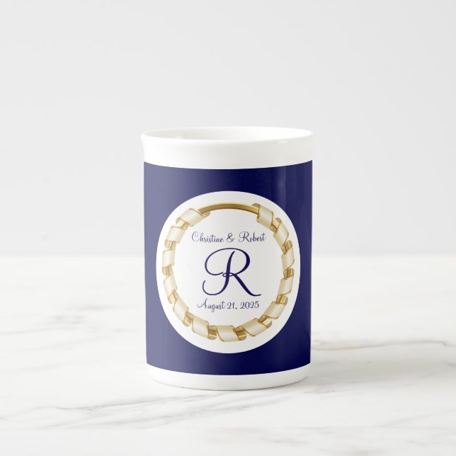 Monogrammed Wedding Bone China Mug (Front)