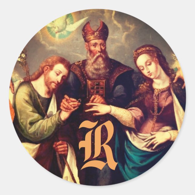 Monogrammed Wedding of Mary & Joseph Classic Round Sticker (Front)