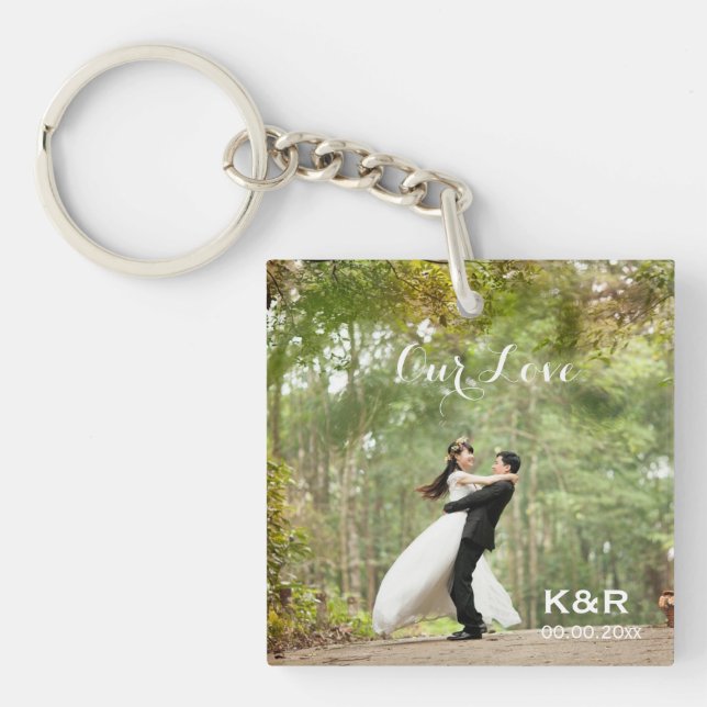 Monogrammed Wedding Photo Keychain (Front)