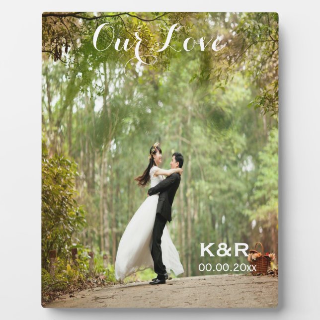 Monogrammed Wedding Photo Plaque with Easel (Front)