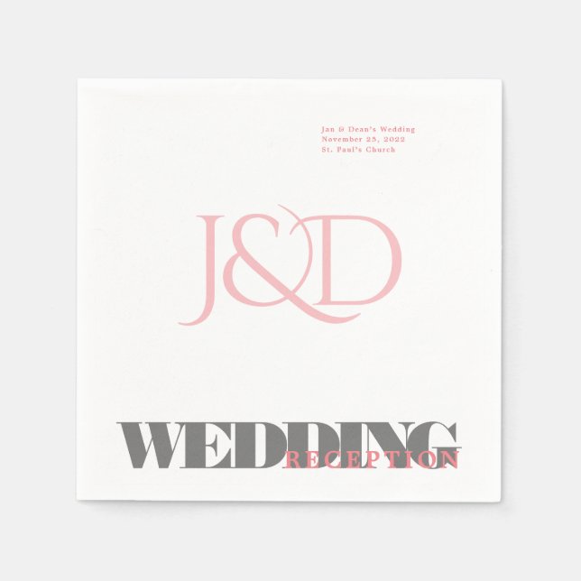 Monogrammed Wedding Reception Paper Napkin (Front)