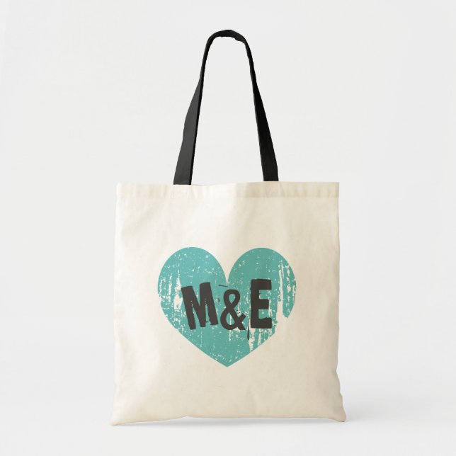 Monogrammed wedding tote bag with vintage heart (Front)