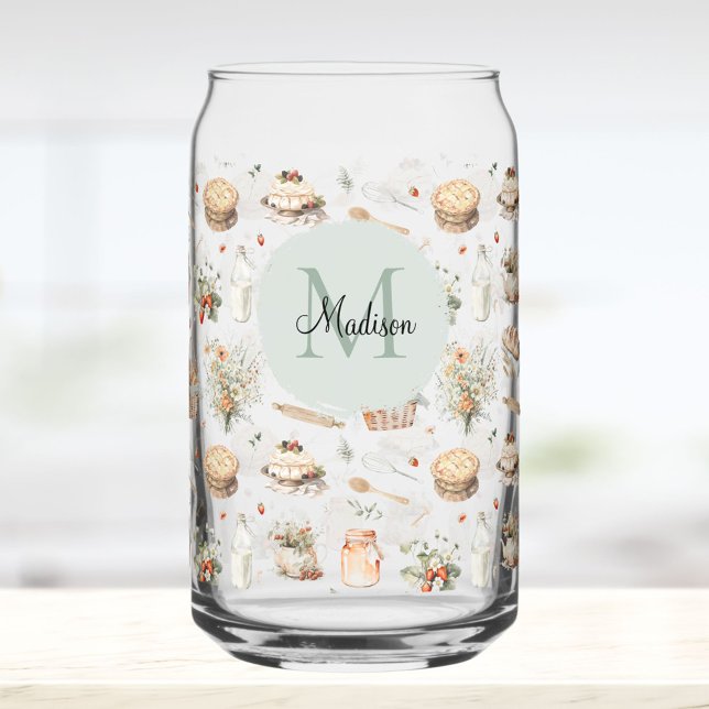 Monogrammed Whimsical Floral Strawberry Country Can Glass (In situ)