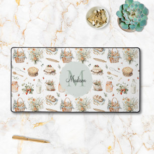 Monogrammed Whimsical Floral Strawberry Country Desk Mat