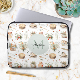 Monogrammed Whimsical Floral Strawberry Country Laptop Sleeve