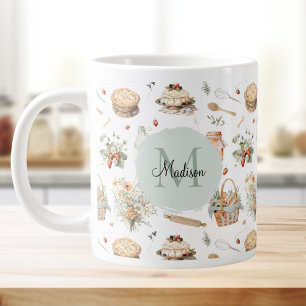 Monogrammed Whimsical Floral Strawberry Country Large Coffee Mug