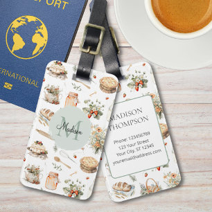 Monogrammed Whimsical Floral Strawberry Country Luggage Tag