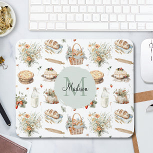 Monogrammed Whimsical Floral Strawberry Country Mouse Mat