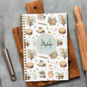 Monogrammed Whimsical Floral Strawberry Recipe Notebook
