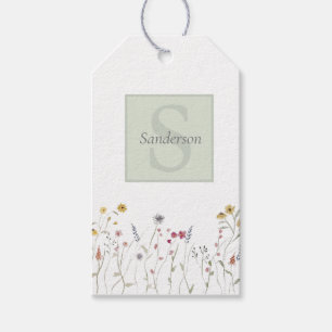 Monogrammed Whimsical Watercolor Wildflower  Gift Tags