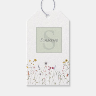 Monogrammed Whimsical Watercolor Wildflower  Gift Tags