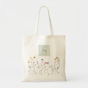 Monogrammed Whimsical Watercolor Wildflower Tote Bag