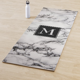 Monogrammed White And Black Marble Yoga Mat