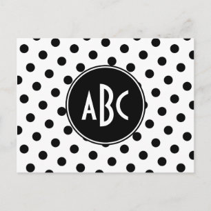 Monogrammed White and Black Polka Dots Postcard