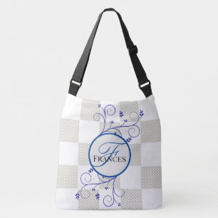 Monogrammed White And Blue Personalised Tote Bag