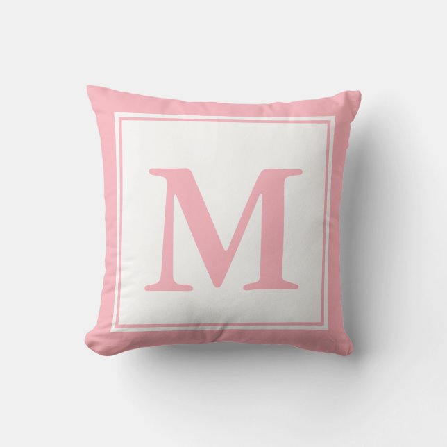 Monogrammed White and Pale Pink Cushion (Front)