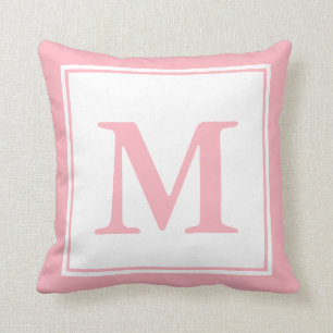 Monogrammed White and Pale Pink Cushion