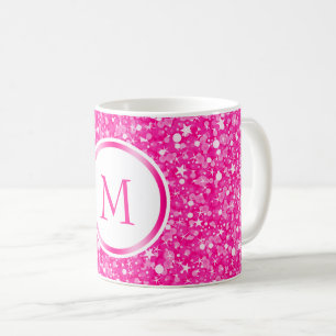 Monogrammed White And Pink Glitter Coffee Mug