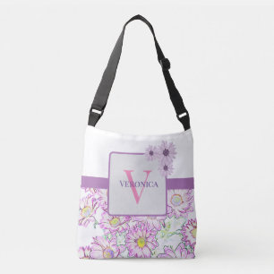 Monogrammed White And Purple Floral Tote Bag