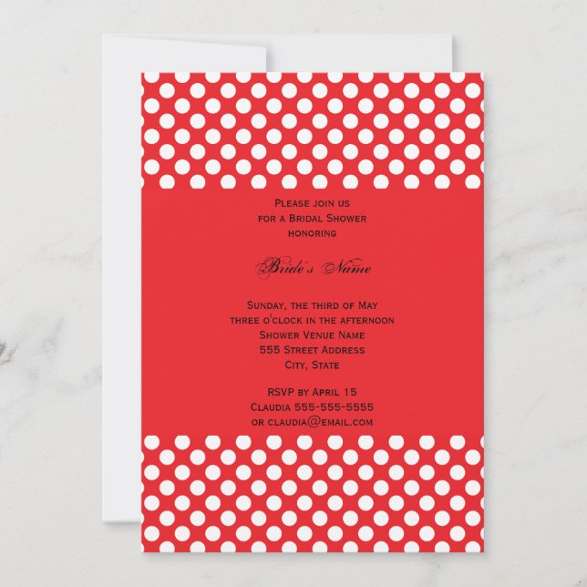 Monogrammed White and Red Polka Dot Bridal Shower Invitation (Front)