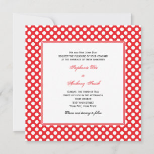 Monogrammed White and Red Polka Dot Wedding Invitation