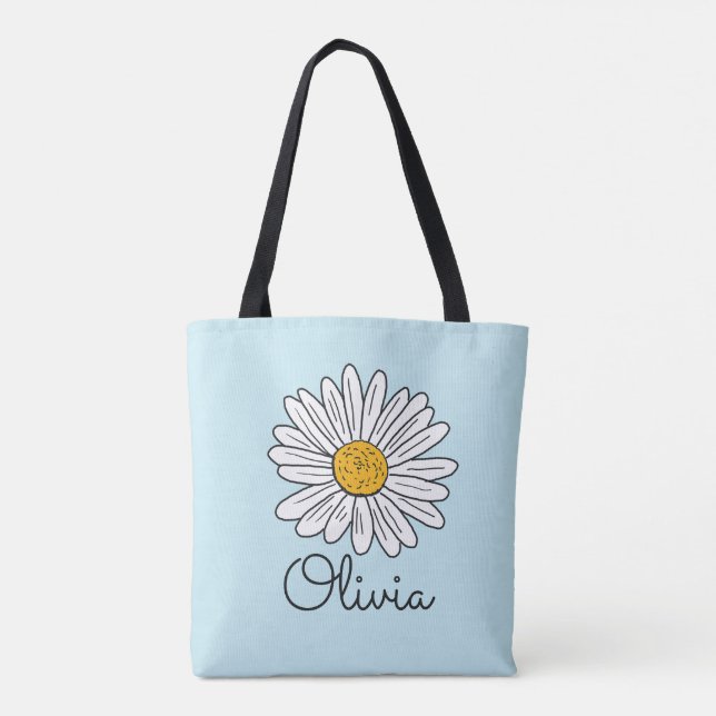 Monogrammed White Daisy Floral Tote Bag (Back)
