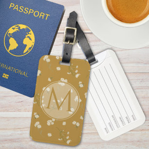 Monogrammed White Daisy Flower Floral Pattern Luggage Tag