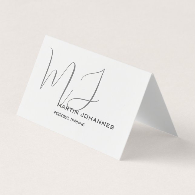 Monogrammed White Grey Personal Trainer Modern Business Card (Front)