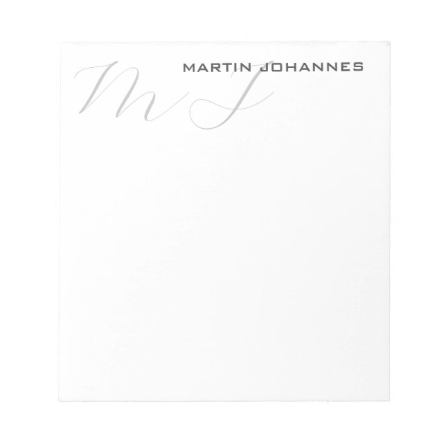 Monogrammed White Grey Professional Modern Notepad (Front)