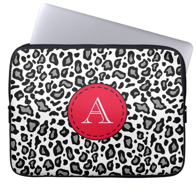 Monogrammed White Leopard Laptop Sleeve (Front)