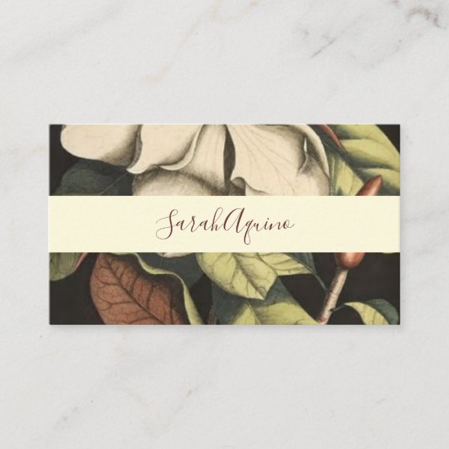 Monogrammed White Magnolia Floral Business Card (Front)
