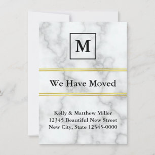 Monogrammed White Marble Look Moving Announcement