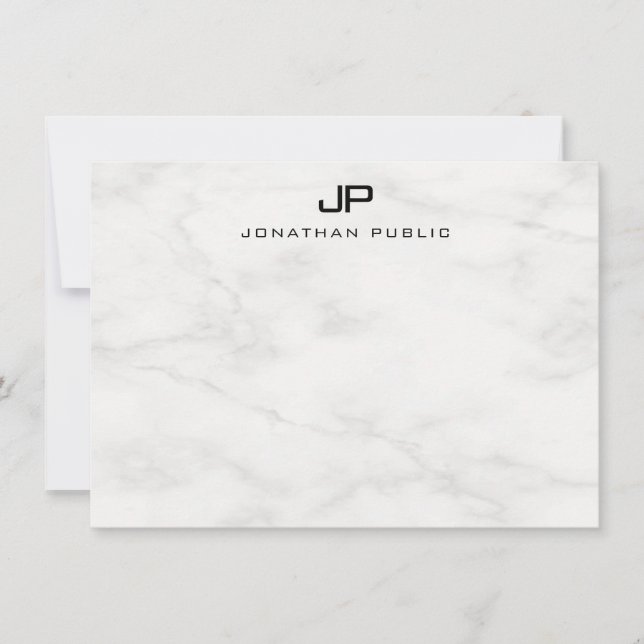 Monogrammed White Marble Modern Elegant Template (Front)