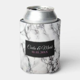 Monogrammed White Marble Texture Can Cooler